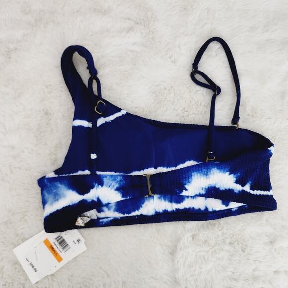 NEW Becca Asymmetric Blue Tie Dye One Shoulder Bikini Top Size Small - Picture 6 of 8